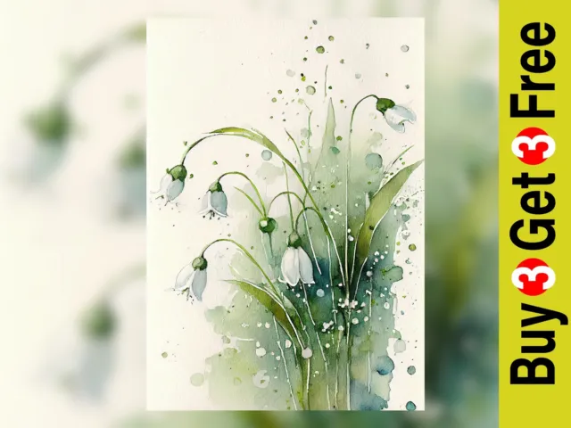 Snowdrop flowers, 5" x 7" print of original watercolour painting