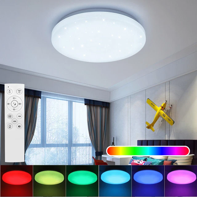 Led CANMEIJIA LED Deckenleuchte Dimmbar 24W RGB Deckenleuchten 3000-6500K Mit Fernbedienung IP44 Deckenlampe Flach Deckenleuchte Bunt Für Schlafzimmer Wohnzimmer Badezimmer, Schwarz 32cm Deckenleuchte Rgb