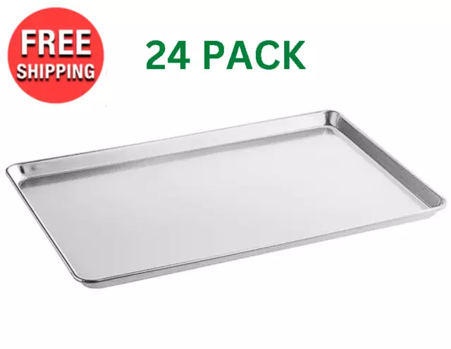 24 PACK Full Size Aluminum 18" x 26" Bun Sheet Baking Pan Wire in Rim Commercial