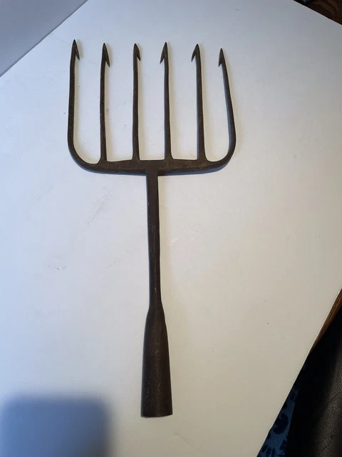 Very Old Hand Forged Iron 6-Barb Spear/Gig/Harpoon Fish/Frog/Eel- Wide and Long!