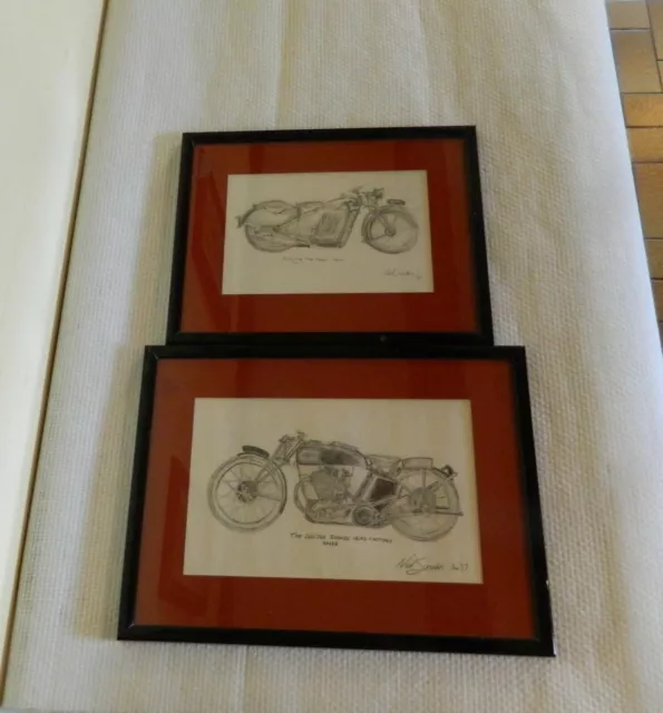 Croquis au crayon encadré de motos la moto viking moto excelsior dessiné en 1997