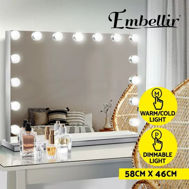 Embellir Makeup Mirror With Light Hollywood Vanity LED Mirrors White  50X60CM