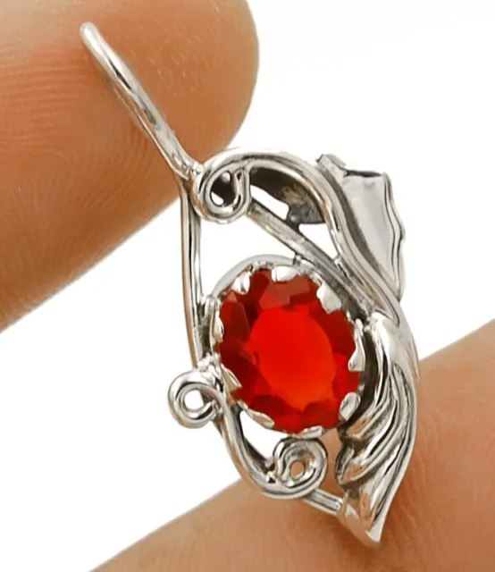 Natural Fire Garnet 925 Solid Sterling Silver Pendant Jewelry 1 1/2" Long NW10-4