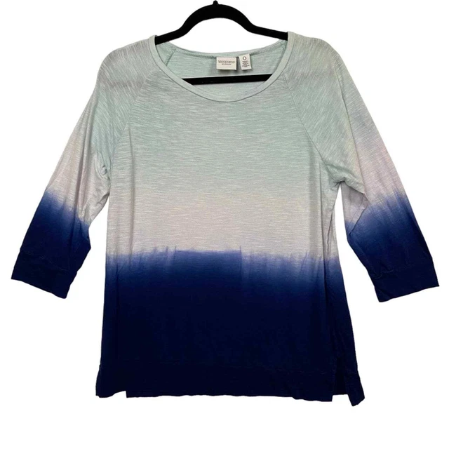 Chico's Weekends Blue Ombre Dip Dye Knit Top Size Small