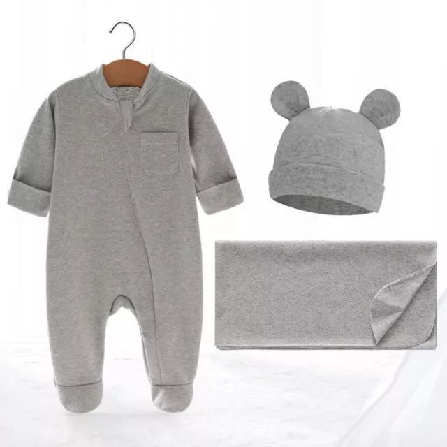 Newborn Clothes Baby Jumpsuit Set with Cap Blanket Boy Girl Romper Infant Outfit 2