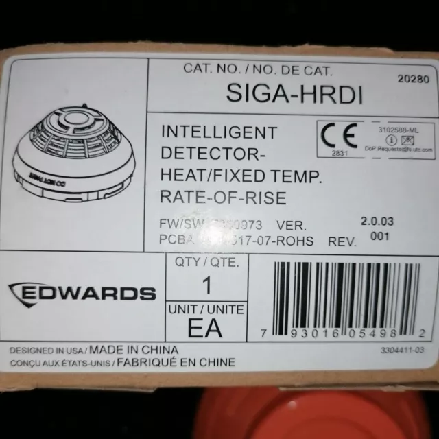 New Edwards EST SIGA-HRDI intelligent detector heat fixed temp and rate of rise 2