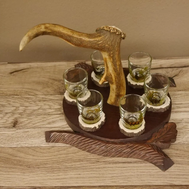 Aguardiente Proveedor Tallado Schnapsbrett H19 CM Gamo Barra Cornamenta Manija