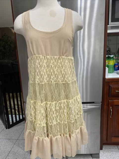 A'reve BEIGE Fit Flare Dress CREAM Lace Floral SZ S SLEEVELESS BOHO