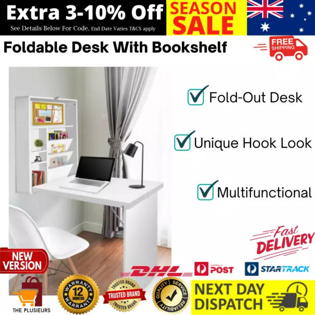 Folding Sewing Craft Table Foldaway Mini Office Study Desk Adjustable Bookshelf