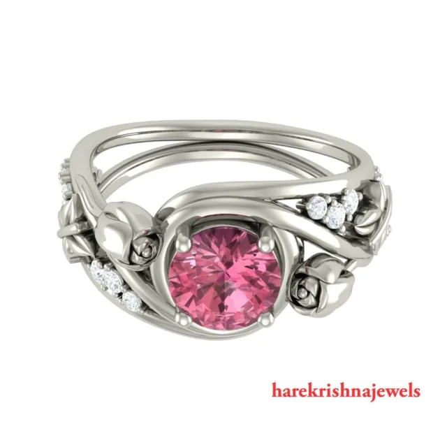 Lab-Created 2.2CT Round Cut Pink Sapphire Beautiful Ring 14K White Gold Finish