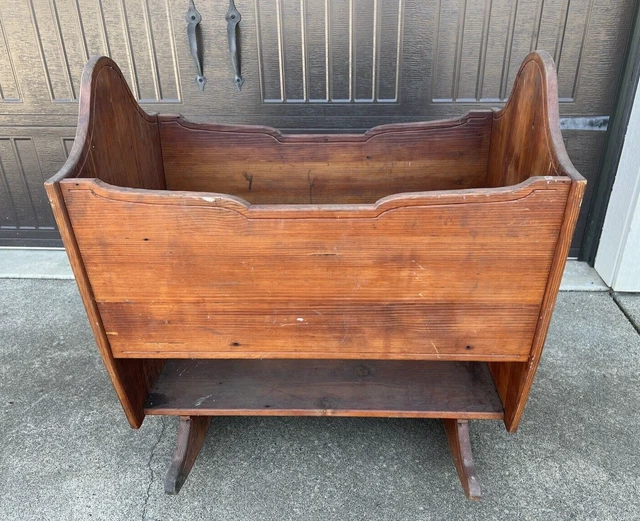 Vintage Handcrafted Sturdy Wood Baby Cradle - Pick Up Only