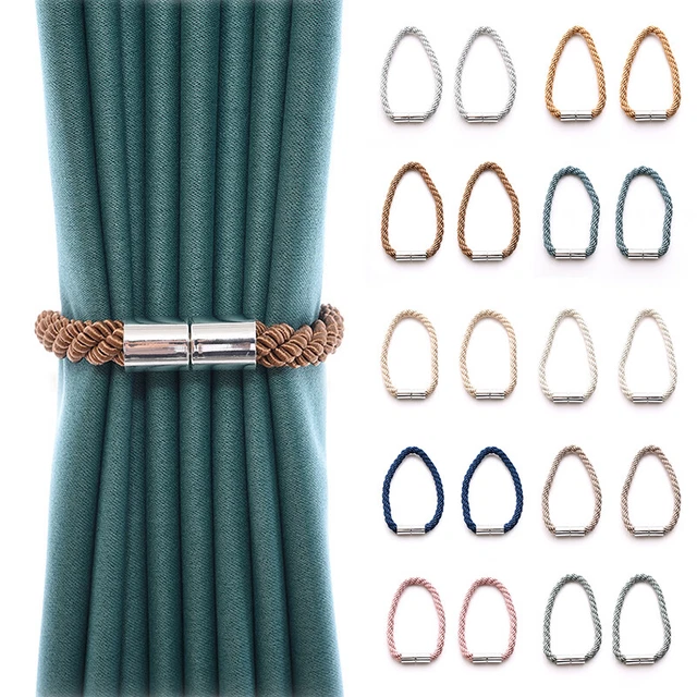 2PACK Magnetic Curtain Tiebacks Tie Backs Buckle Clips Weave Rope Holdbacks Home