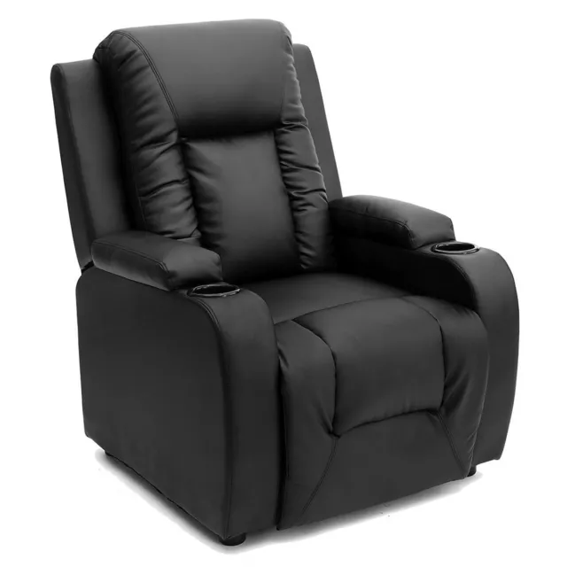 OSCAR LEATHER RECLINER w DRINK HOLDERS ARMCHAIR SOFA CHAIR RECLINING CINEMA