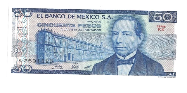 1981 Mexico Banknote 50 Pesos Benito Juarez Paper Money Mexican UNC