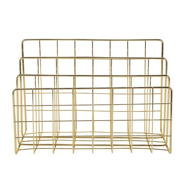 Nordic Style Iron Art Grid Storage Rack Book Holder Three Layer Desktop Shelf h