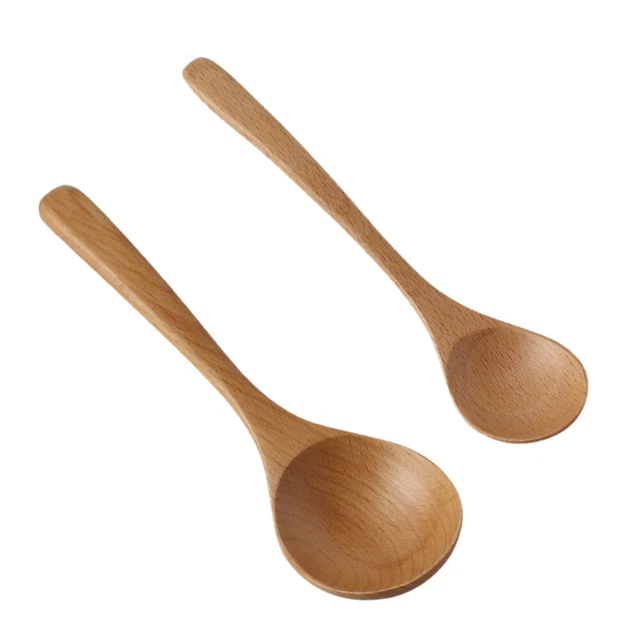 2 piezas cuchara de madera grande haya cuchara de postre paleta de salsa caqui
