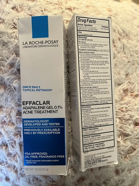 LA ROCHE-POSAY EFFACLAR Adapalene Gel 0.1% Acne Treatment Two Boxes- 1