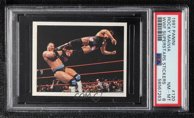 1997 Panini WWF Superstars Album Stickers The Rock Rocky Maivia Owen Hart PSA 8