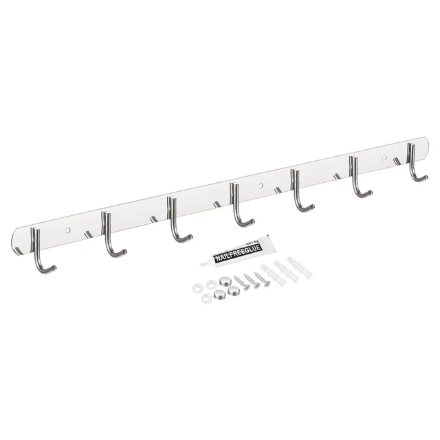 Coat Hook Rack, Stainless Steel Wall Mounted with 7 Hooks Wall Hangers