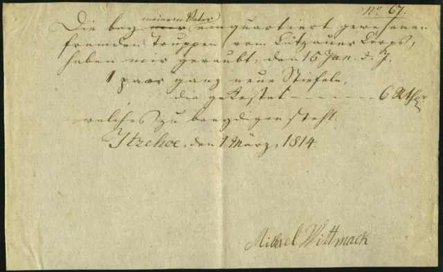 SCHLESWIG-HOLSTEIN 1814, Postschein mit Ortsdruck Itzehoe, Pracht