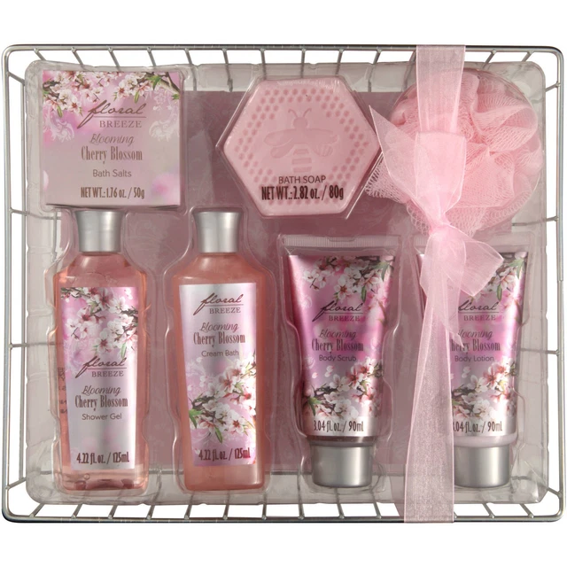 Juego de regalo de baño de cerezo en flor con brisa floral, 8 piezas