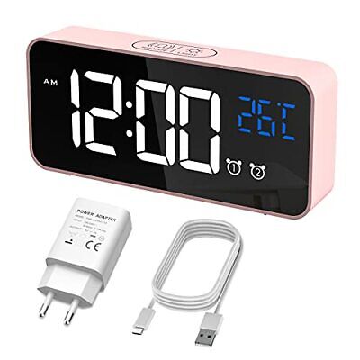 Alarm Clock Orologio a Specchio con 2 Allarme USB Ricaricare Controllo Vocale MOSUO Sveglia Digitale Suoni e Luminosità Regolabile Sveglia da Comodino con Temperatura e LED Grande Schermo Snooze 