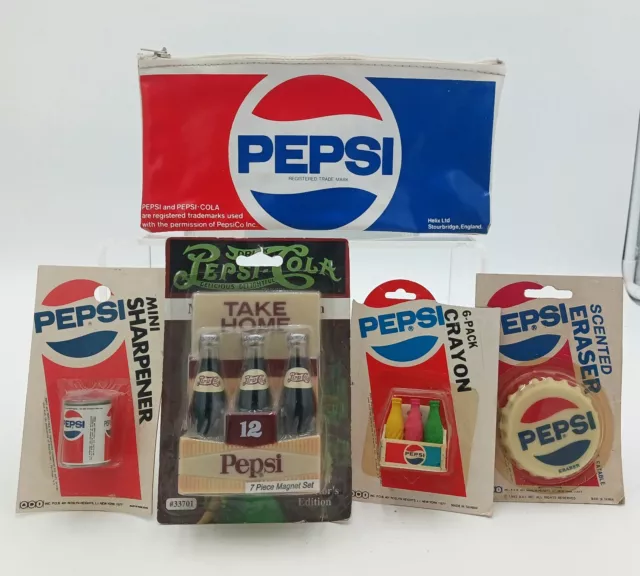 Lot Of Vintage Pepsi-Cola Themed School Collectibles: Magnets, Eraser, Etc