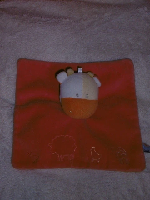 Doudou Plat Sucre d'Orge Vache Blanche Jaune Oragne Rose Brodé Mouton Poule