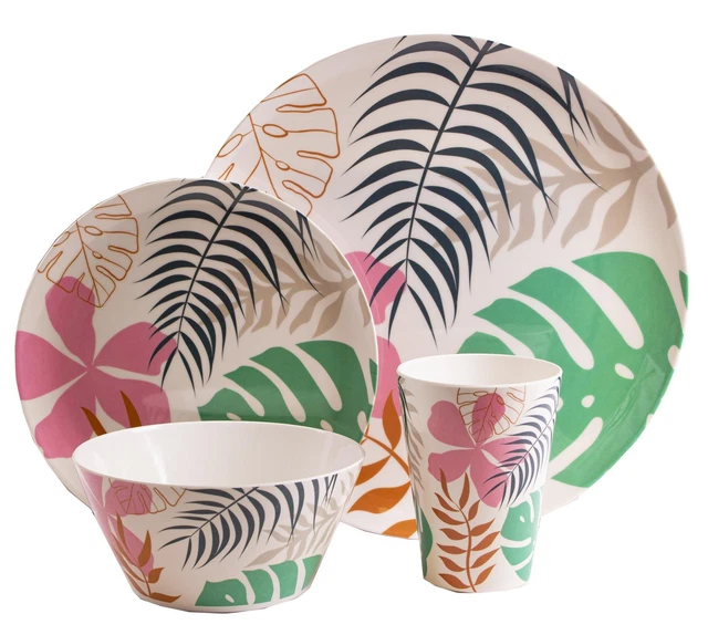 8 Stück Wiederverwendbarer Kunststoff Melamin Dschungel Blumen Teller Schüssel Tasse für Camping Picknick