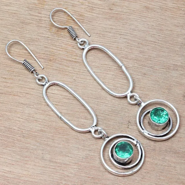 Chrome Diopside Gemstone Handmade 925 Silver Jewelry Earrings 1.5''