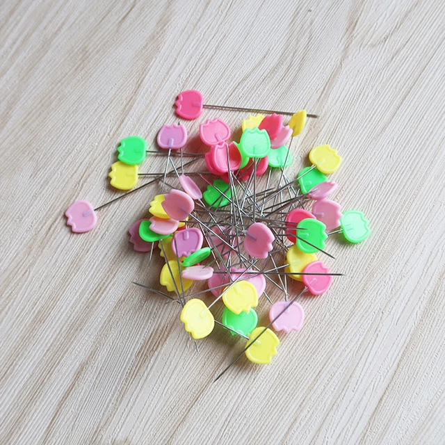 50 piezas caja de costura colorida hágalo usted mismo hermosa cabeza de tulipán ropa recta accesorios aguja para