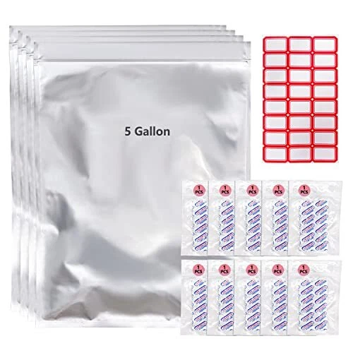 10 Pcs Mylar Bags for Food Storage 5 Gallon Oxygen Absorbers 26"x17" Large New