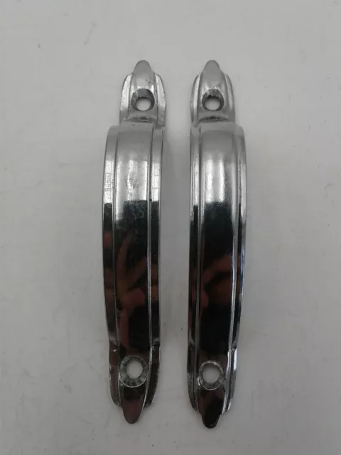 Pair Vintage Chrome Cabinet Door Handles Pulls Retro Mid Century Modern Hardware