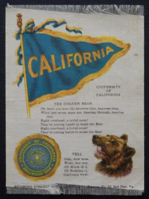 CALIFORNIA  American Tobacco S23 COLLEGE FLAG Pennant Seal Song Yell 1910 SILK