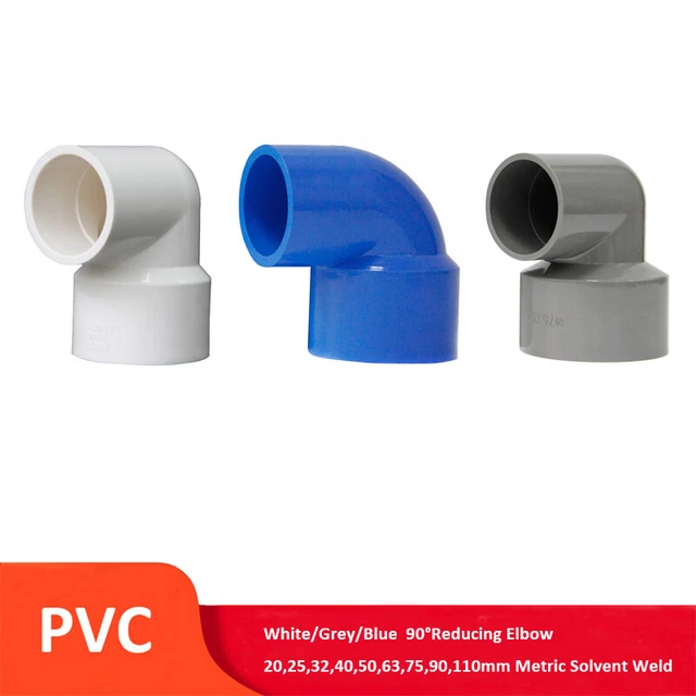 PVC 90°REDUCING ELBOW Solvent Weld Pressure Pipe Connector White/Grey ...