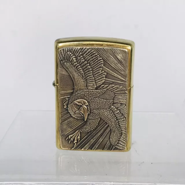 Vintage Brass Zippo Lighter Soaring Bald Eagle J XI Patriot USA Rare