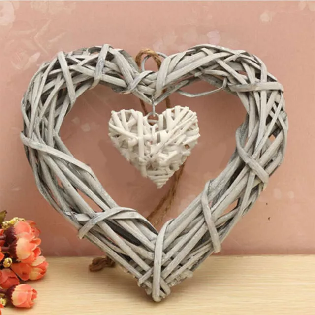 Ln_ Shabby Wicker Love Heart Wreath Wall Hanging Wedding Birthday Party Decor