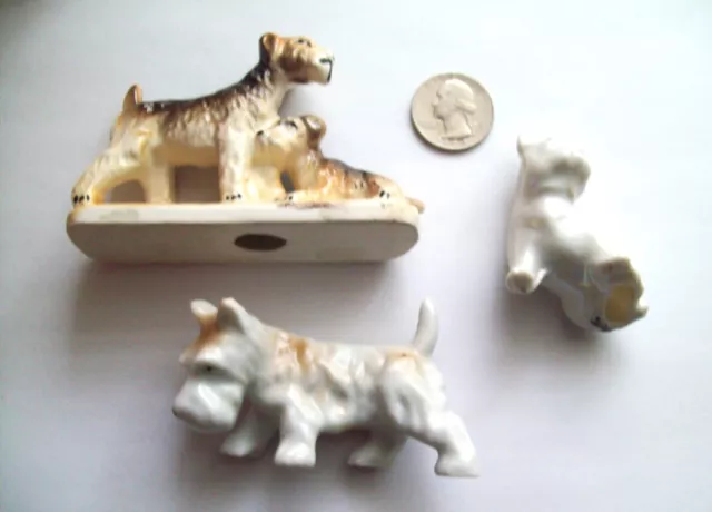Vintage Three (3) Fox, Boston, & Scottish Terrier Porcelain/Ceramic Figurines