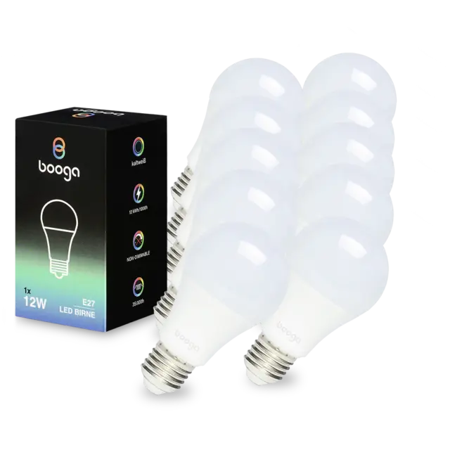 LED Glühbirne E27 Lampe Bulb 9 - 15 W Booga kaltweiss warmweiss Energiesparlampe