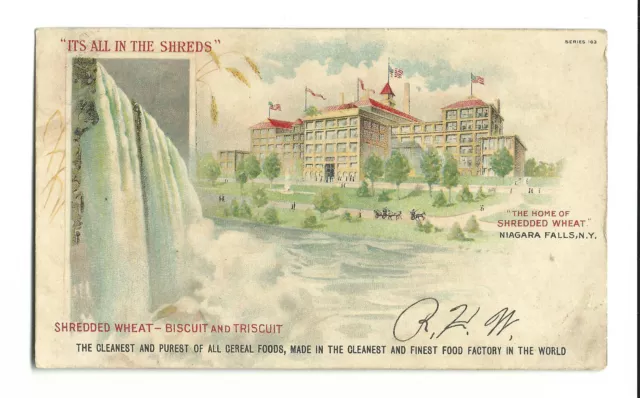 1910 Advertising Postcard Niagara Falls Home Of Shredded Wheat Biscuit Triscuit