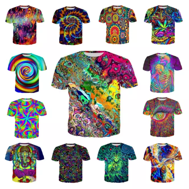 Psychedelic Colorful Trippy 3D Print T-Shirts Short Sleeve Tees for Mens Womens