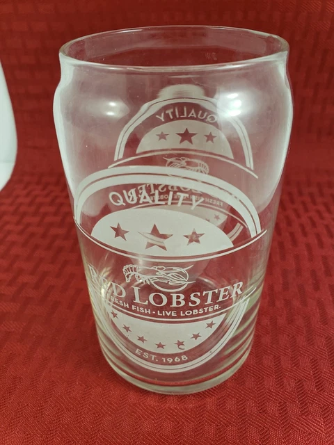 Red Lobster Restaurant Can Shaped 16 oz Etched Logo Drink Glass Cocktail Beer
