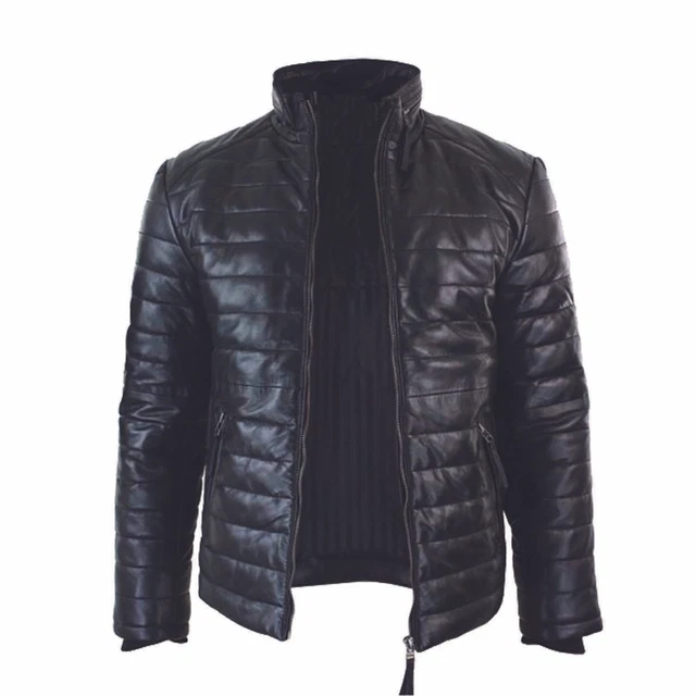 Leather Quilted Puffer Jacket for Men