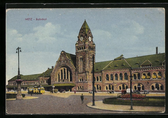 CPA Metz, tramway am La Gare