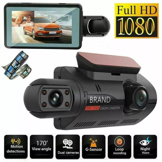 HD 1080P Dual Lens 3''Car DVR Vehicle Video G-Sensor Dash Cam Recorder Camera