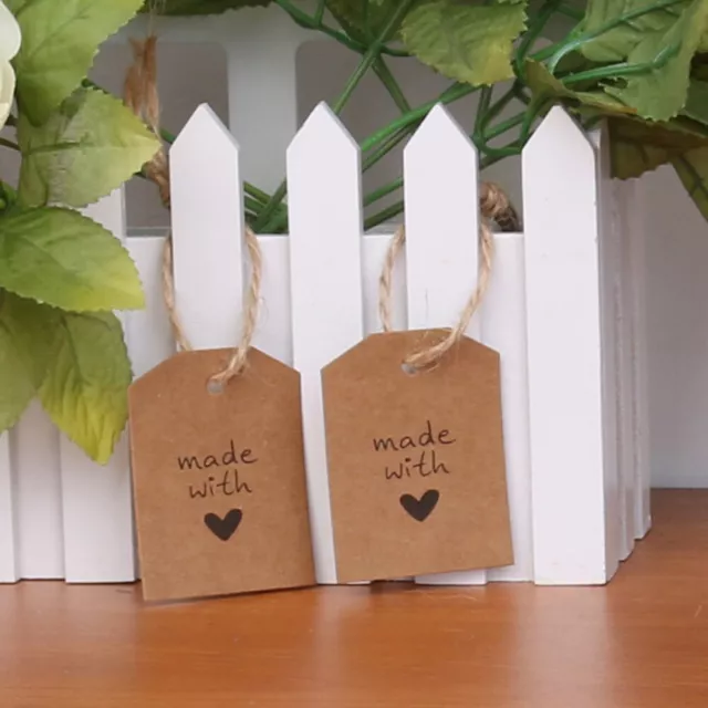 100 Pcs Kraft Paper Cardstock Made with Heart Label Tag Gift