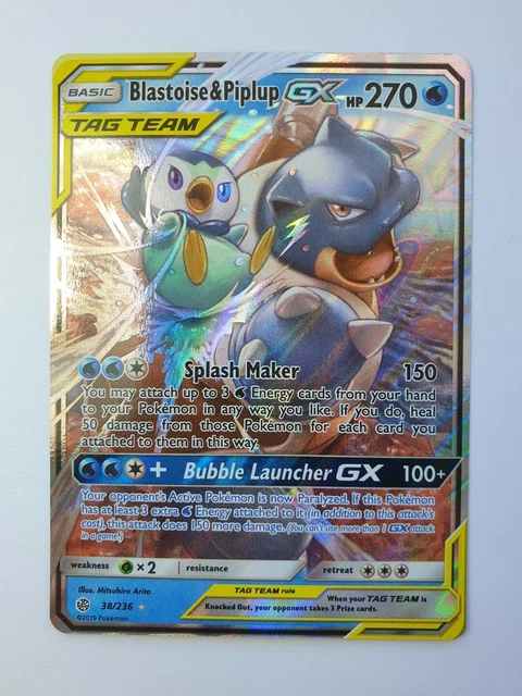 Blastoise & Piplup GX 38/236 SM Cosmic Eclipse Half Art NEUWERTIG Pokemon TCG-Karte