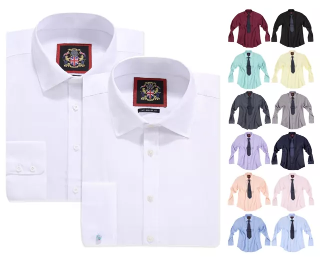 Mens Formal Dress Shirts,WHITE Regular Fit,Single / Double Cuffs Work Dress Wear