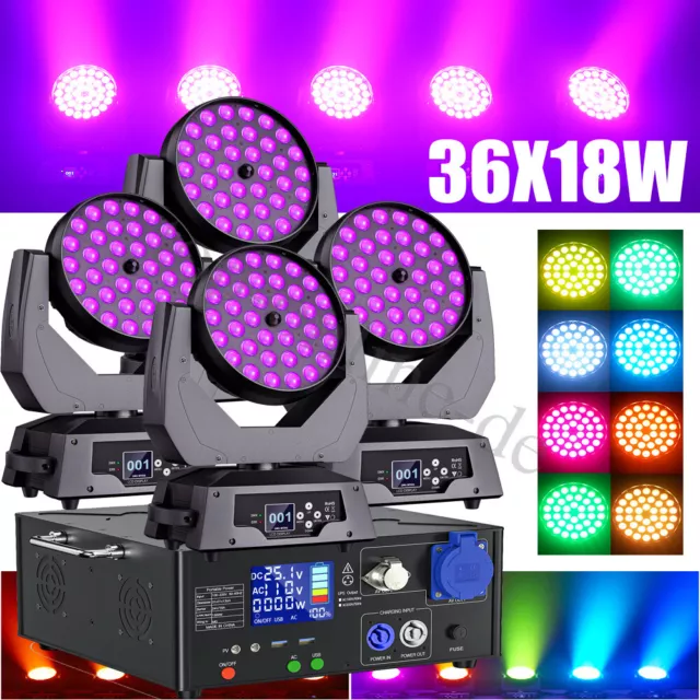 4x 36x18W Beam Wash Moving Head RGBW Zoom Spot Bühnenlicht DMX dj Disco Hochzeit
