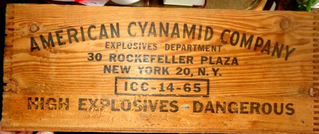c.1950 American Cyanamid Co High Explosives Dynamite Wood Finger Jointed Crate